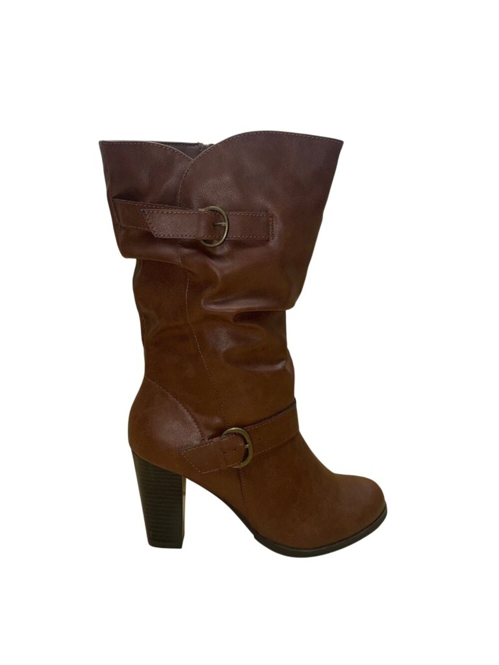 Style&Co Women’s Brown Faux Leather Heeled Mid-Calf Slouch Sachi Boots Size 9M